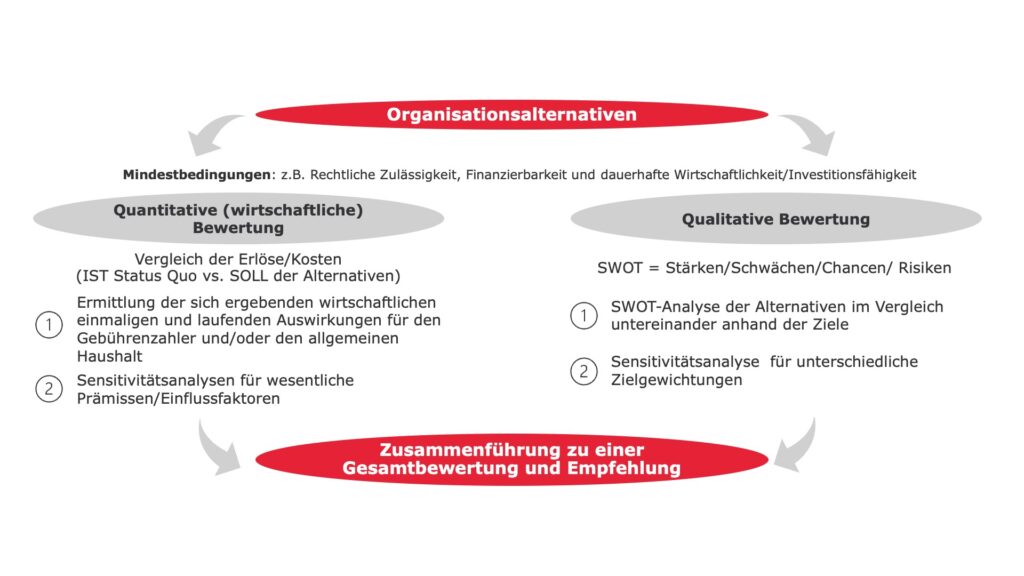 Grafik Organisationsalternativen (Quantitative & Qualitative Bewertung)